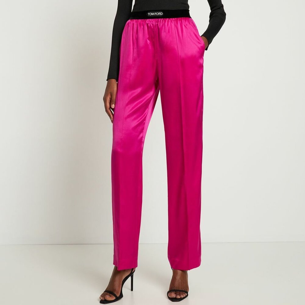 Tom Ford Pink Silk Logo Waist Pants Size M